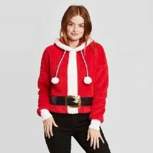 Women's Santa Sherpa Hooded Sweatshirt Size S Small